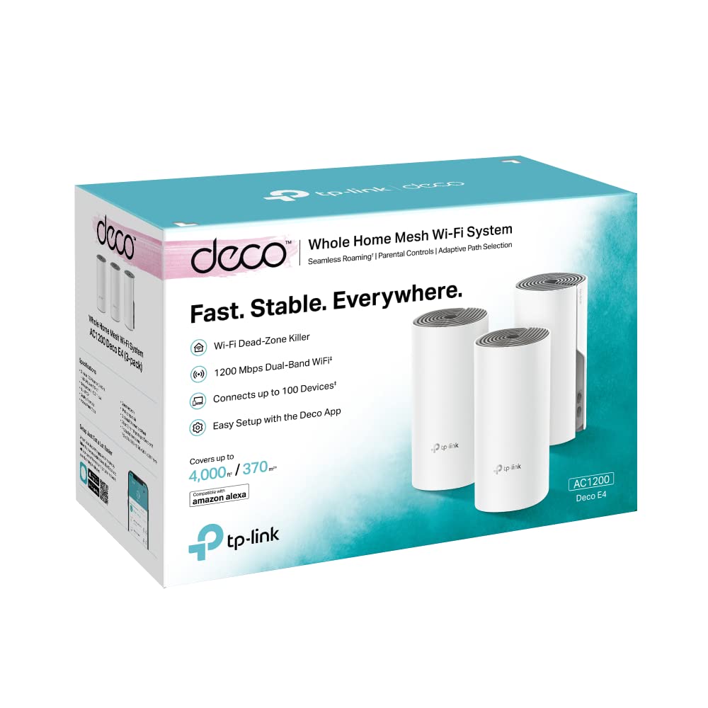 TP-Link Deco E4 Mesh WLAN Set (2er Pack), AC1200 Dual Band Router & Repeater (Reichweite bis zu 260m², ideal für große Häuser mit mehreren Geräten, 4x 100Mbit/s Ports) weiß