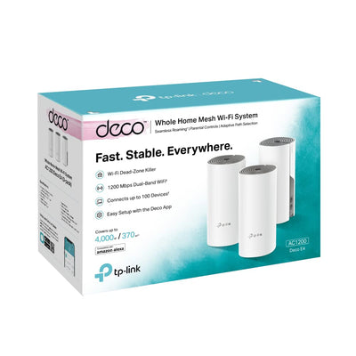 TP-Link Deco E4 Mesh WLAN Set (2er Pack), AC1200 Dual Band Router & Repeater (Reichweite bis zu 260m², ideal für große Häuser mit mehreren Geräten, 4x 100Mbit/s Ports) weiß