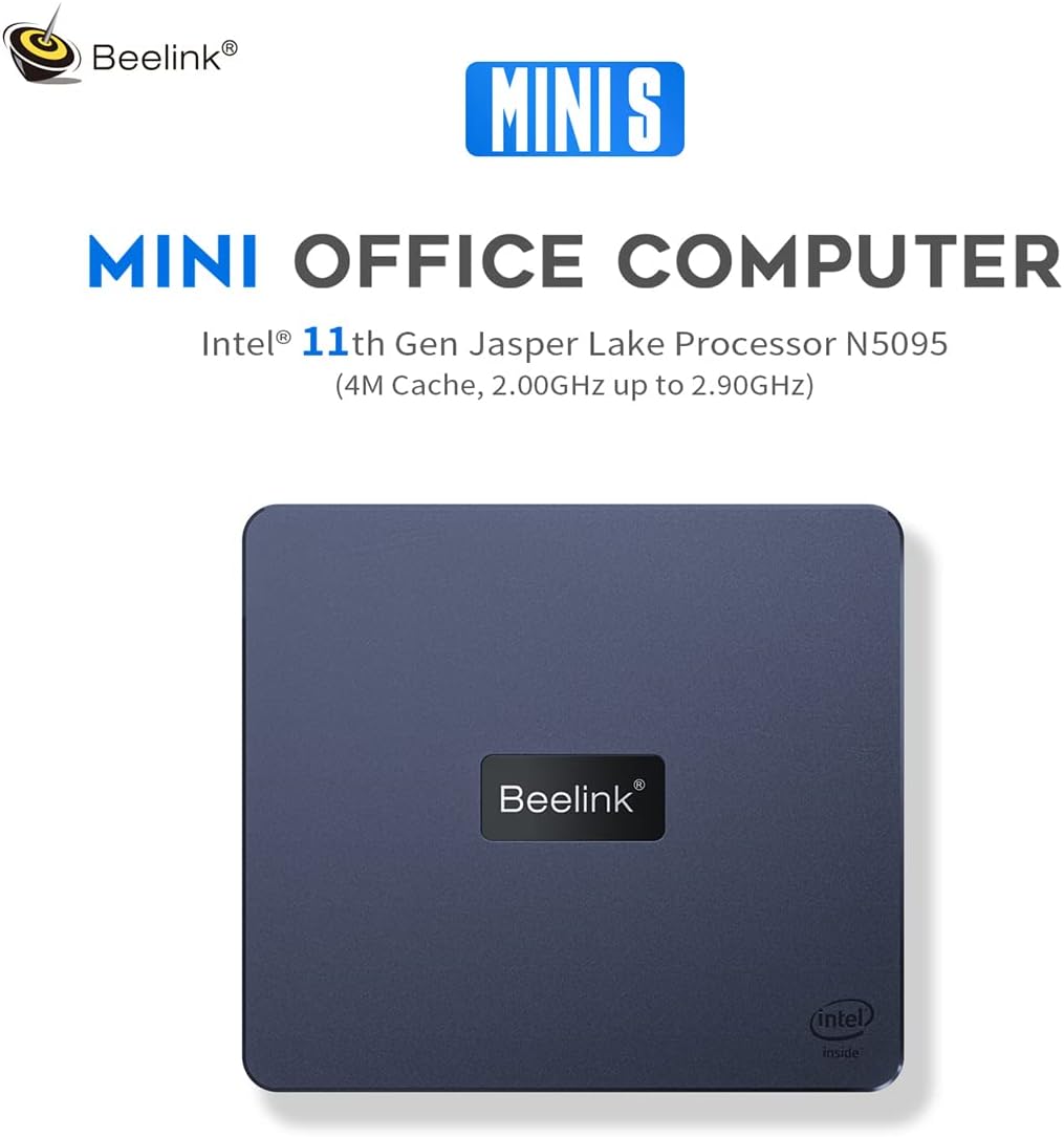 Beelink Mini S Mini-PC W11 Pro, Prozessor der 11. Generation N5095 (max. 2,9 GHz), 8 GB DDR4 + 128 GB SSD, WiFi 5 (802.11 b/g/n/ac), Bluetooth 4.0, Dual HDMI, 4k, USB 3.0
