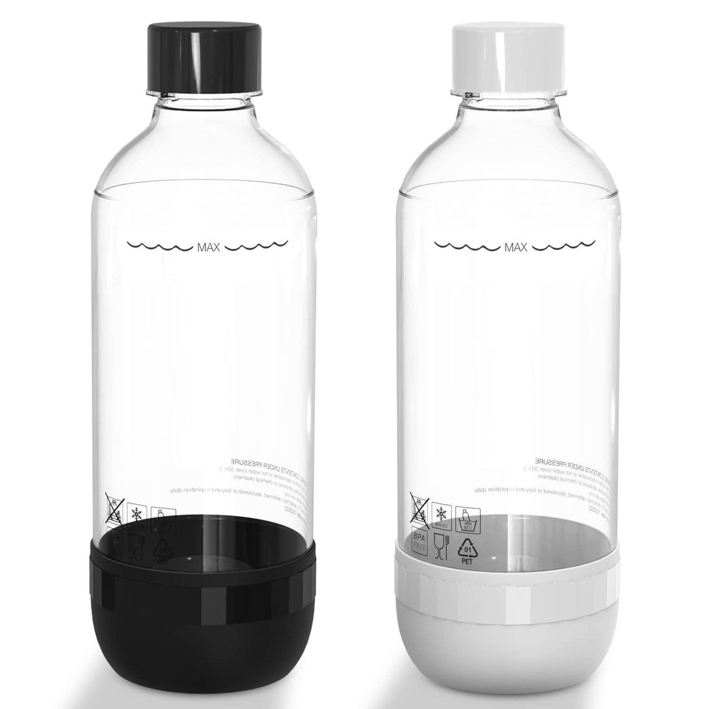 Thorder 2er-Pack Soda-Flaschen - 1L - für Soda-Maschinen - BPA-frei - PET-Kunststoff - auslaufsicheres Gewinde-Design - wiederverwendbar (Schwarz+Weiß)