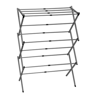 mDesign ausziehbarer Turmwäscheständer – Wäscheständer aus Metall mit 3 Ebenen – platzsparender Standtrockner für Wäscheküche, Garten oder Haushaltsraum – dunkelgrau