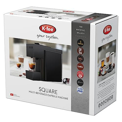 K-fee SQUARE Kapselmaschine für Kaffee, Tee & Kakao | kompakte Kaffeemaschine | schnelles Aufheizen | 0,8 L Wassertank | 19 Bar | Piano Black