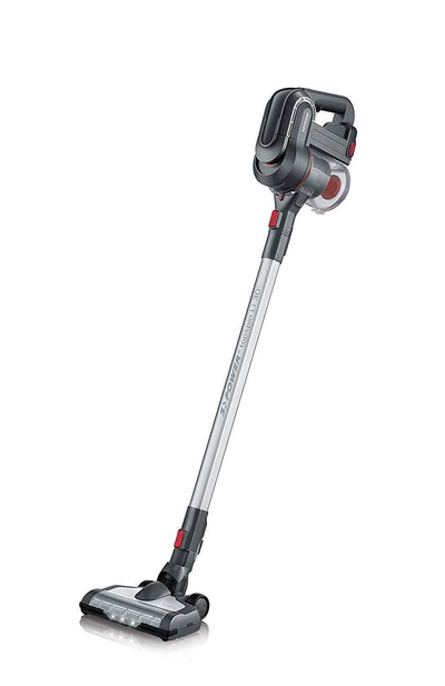 Severin HV 7165, Beutelloser Hand- und Stielsauger mit Elektrobürste und Digitalmotor, 22,2V Lithium-Ionen Akku, S´POWER topspin Li 30, grau/rot