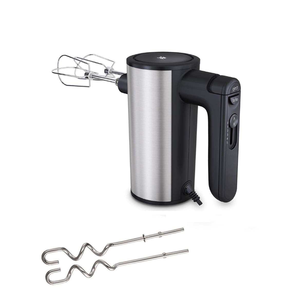WMF Kult X Edition Handrührer, Handrührgerät, Quirl mit 5 Geschwindigkeitsstufen, Turbofunktion, Handmixer 400 W, Cromargan matt, schwarz