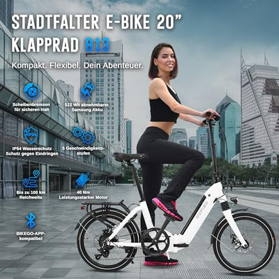 AsVIVA E-Bike Klapprad 20 Zoll – faltbares Pedelec für Erwachsene, 14,0Ah Samsung Akku, bis 100 km Reichweite, 25 km/h – leichtes E-Faltrad für Damen & Herren – elektrisch & kompakt (Weiß)