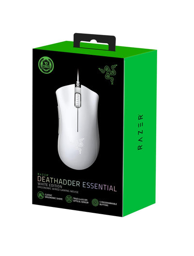 Razer DeathAdder Essential (2021) - Kabelgebundene Gaming-Maus mit Optischem Sensor mit 6400 DPI (5 programmierbare Tasten, Ergonomischer Formfaktor, 10 Millionen Klicks Lebensdauer) Weiß