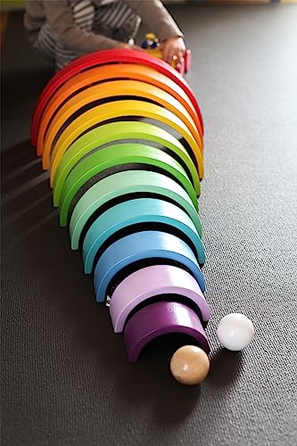 small foot Bausteine "Regenbogen XL" aus Holz, 12 teiliger Bogen mit 2 Kugeln, ab 1 Jahr, 11412