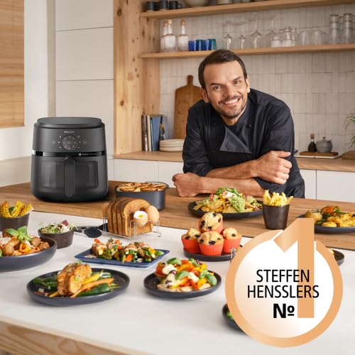 Philips Airfryer 2000 Serie – 13 Zubereitungsmöglichkeiten, 6,2l Fassungsvermögen, kompaktes Design mit Kochfenster, RapidAir-Technologie, 90% weniger Fett, leicht zu reinigen (NA230/00)
