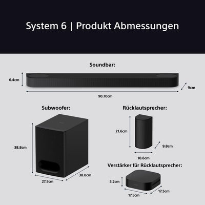 Sony BRAVIA Theatre System 6 (5.1-Kanal-Surround Sound, 1000 W, inkl. Rücklautsprecher & Subwoofer, Dolby Atmos, DTS:X, AI Voice Zoom 3 mit BRAVIA TV, DSEE, Multi-Stereo-Party-Modus) Schwarz