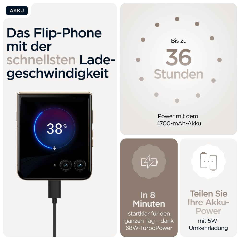 Motorola razr 60 Ultra Flip-Phone (6,96"-pOLED-Display/Robustes 4,0"-Außendisplay mit Gorilla Glass Ceramic, widerstandsfähig, wassergeschützt, 50-MP-Moto-AI-Kamera, 12/256 GB) Pantone Mountain Trail