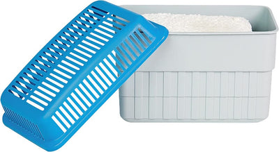 WENKO Feuchtigkeitskiller mit 1 kg Granulatblock, Raumentfeuchter, fasst bis zu 1,4 l Feuchtigkeit, laborgeprüft, nachfüllbar, reduziert Schimmel & Gerüche, 24 x 16 x 15 cm, Grau / Blau, 5410010100