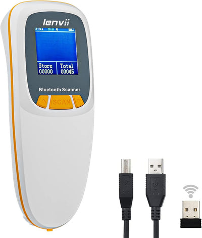 LENVII Mini Wireless Barcode Scanner Bluetooth 3-in-1 Portable Barcode Reader kabellos 1D/2D/QR Code Scanner mit Display Barcode Leser WIN/Android/iOS für Geschäft, Supermarkt, Lager(Weiß)