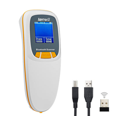 LENVII Mini Wireless Barcode Scanner Bluetooth 3-in-1 Portable Barcode Reader kabellos 1D/2D/QR Code Scanner mit Display Barcode Leser WIN/Android/iOS für Geschäft, Supermarkt, Lager(Weiß)
