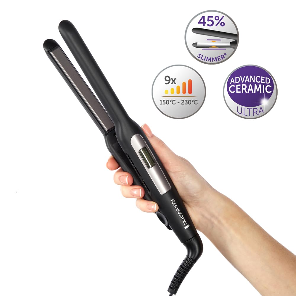 Remington Glätteisen [extra schmale Platten: für kurzes Haar, Pixies, Pony, Bart & kleine Locken] Haarglätter (Ultra-Pro-Keramikbeschichtung, LCD-Display,150-230°C) Bartglätter S5515