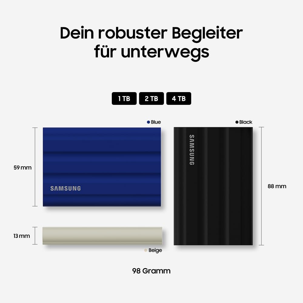 Samsung Portable SSD T7 Shield, 4 TB, USB 3.2 Gen.2, 1.050 MB/s Lesen, 1.000 MB/s Schreiben, Robuste externe Festplatte Outdoor für Mac, PC und Smartphone, Schwarz, MU-PE4T0S/EU
