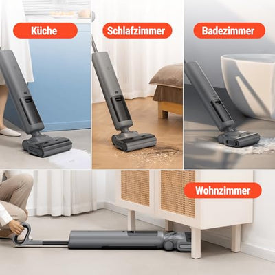 OSOTEK H200 Pro Wischsauger, 180° Flacher Saugwischer mit 58℃ Bürste Heißlufttrocknung, kabelloser Nass Trockensauger, 2 Seite Kantenreinigung, LED-Anzeige, Selbstreinigung mit 2-Richtungrotation