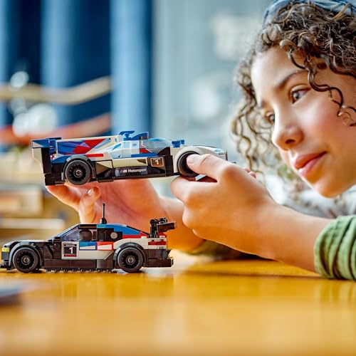 LEGO Speed Champions BMW M4 GT3 & BMW M Hybrid V8 Rennwagen Auto Spielzeug mit 2 baubaren Modellautos und 2 Rennfahrer-Minifiguren, Geschenk für Jungs, Mädchen ab 9 Jahren, Modellauto 76922