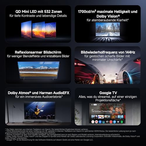 XIAOMI TV S Pro Mini LED 65, Smart TV, 4K QLED 144Hz Google TV, Dolby Vision, Dolby Atmos, HDR 10+, DTS-X, Harman AudioEFX, Triple Tuner, DVB-T2, Prime Video, Google Assistant, Airplay 2