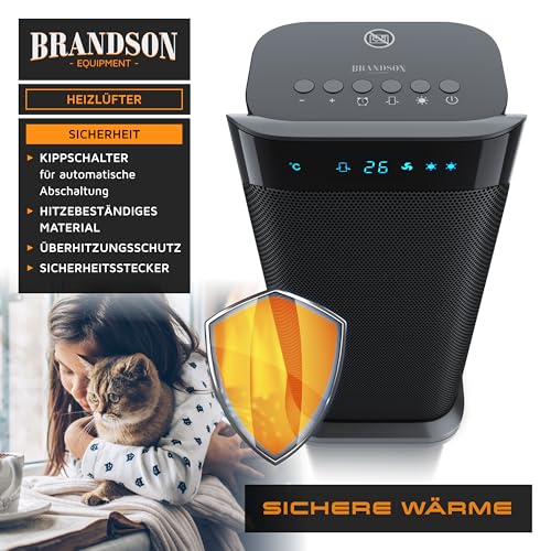 Brandson - Heizlüfter mit Fernbedienung energiesparend leise - Keramik-Heizlüfter Badezimmer - Oszillationsfunktion - 2x Heizstufen - Timer - Heizung Heater - hohe Sicherheit