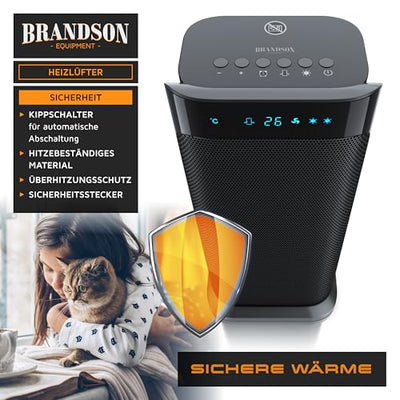 Brandson - Heizlüfter mit Fernbedienung energiesparend leise - Keramik-Heizlüfter Badezimmer - Oszillationsfunktion - 2x Heizstufen - Timer - Heizung Heater - hohe Sicherheit