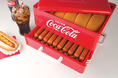 Salco Coca-Cola Hot Dog Maker - Dampfgarer und Brötchenwärmer im Diner-Stil, 24 Hot Dog Würstchen und 12 Brötchen Kapazität, Würstchen, Gemüse, Fisch, Knödel