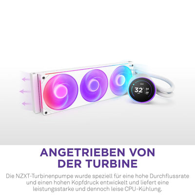 NZXT Kraken Elite 360 RGB - AIO CPU-Flüssigkeitskühler - 360-mm-Radiator - F360 RGB Core-Lüfter - Anpassbares 2,72"-IPS LCD - Turbine Pump - Intel LGA 1700, 1200/115X, 1851 - AMD AM5, AM4 - Weiß