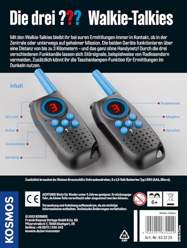 Die drei ??? Walkie Talkies von KOSMOS, Funkgeräte-Set für Kinder ab 6 Jahre, mit Lampen-Funktion, Detektiv-Spielzeug, Spion-Ausstattung, Rollenspiel, White