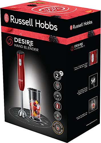 Russell Hobbs Stabmixer [Pürierstab] Desire Rot (2 Geschwindigkeitsstufen, spülmaschinengeeigneter Mix-/Messbecher 700ml, BPA-frei, Zerkleinerer für Smoothie, Suppen, Saucen, Babynahrung) 24690-56