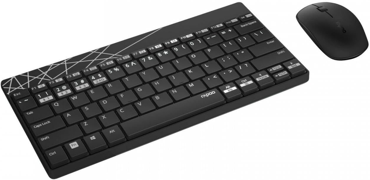 Rapoo 8000M kabelloses Tastatur-Maus Set Wireless Deskset 1300 DPI Sensor 12 Monate Batterielaufzeit kompakt DE-Layout QWERTZ PC & Mac - schwarz/grau