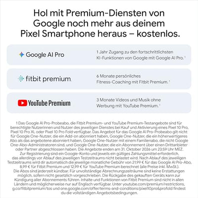 Google Pixel 10 Pro – Android-Smartphone ohne SIM-Lock, mit Gemini, Dreifach-Rückkamerasystem, mehr als 24 Stunden Akkulaufzeit und 6,3 Zoll großem Super Actua-Display – Obsidian, 1TB