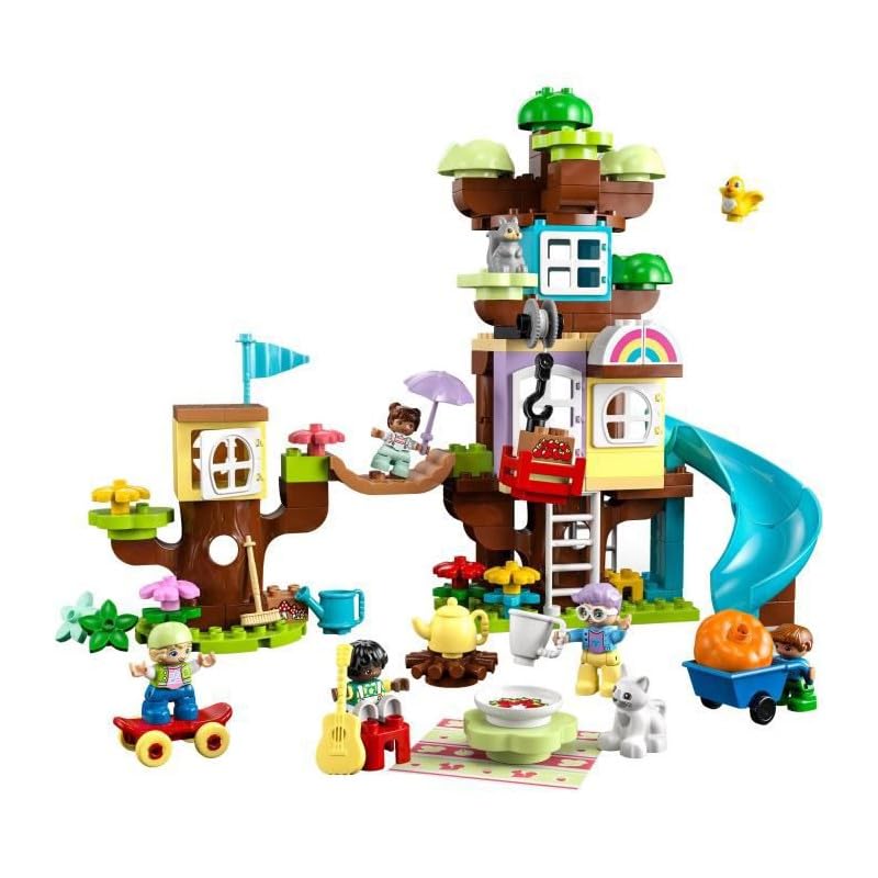 LEGO 10993 DUPLO 3-in-1 Baumhaus Spielzeug für Kleinkinder ab 3 Jahren, Mädchen und Jungen mit 4 Figuren, Tieren, Konstruktionsspielzeug mit Bausteinen und Einer Rutsche, Lernspielzeug