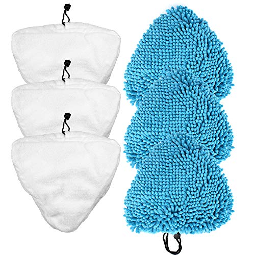 TaylorHe Dampfreiniger Tücher Waschbare Strapazierfähige Ersatztücher Dampfbesen, 6er Pack (3 x Mikrofaser, 3 x Korallen Mikrofaser) Ersatzpads für Dampfreiniger mit dreieckigem Boden