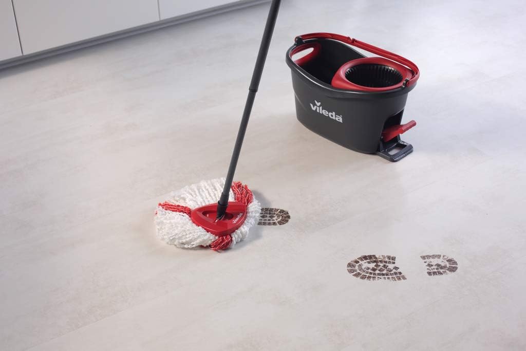 Vileda Turbo Wischmopp Komplett Set, Bodenwischer mit Teleskopstiel, Mikrofaser Moppkopf mit Kraftfasern und Eimer mit Powerschleuder, schnell und reinigungsstark, Stiellänge 75-130cm