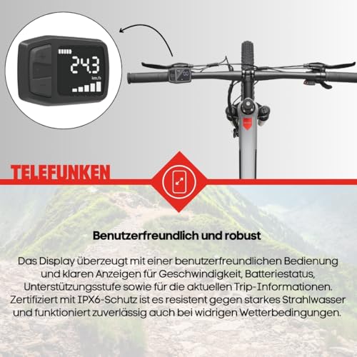 TELEFUNKEN MTB E-Bike Herren 29 Zoll, Elektrofahrrad Hinterradmotor, 7-Gang Kettenschaltung, Scheibenbremsen - Pedelec Mountainbike