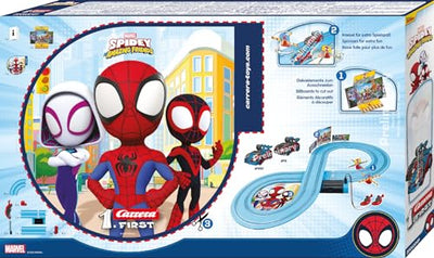 Carrera - 20063049 First I Spidey Web Spinners Rennbahn-Set I Auto für Rennbahn | Rennbahnen und lizensierte Slotcars | bis zu 2 Spieler | Für Kinder ab 3 Jahren & Erwachsene