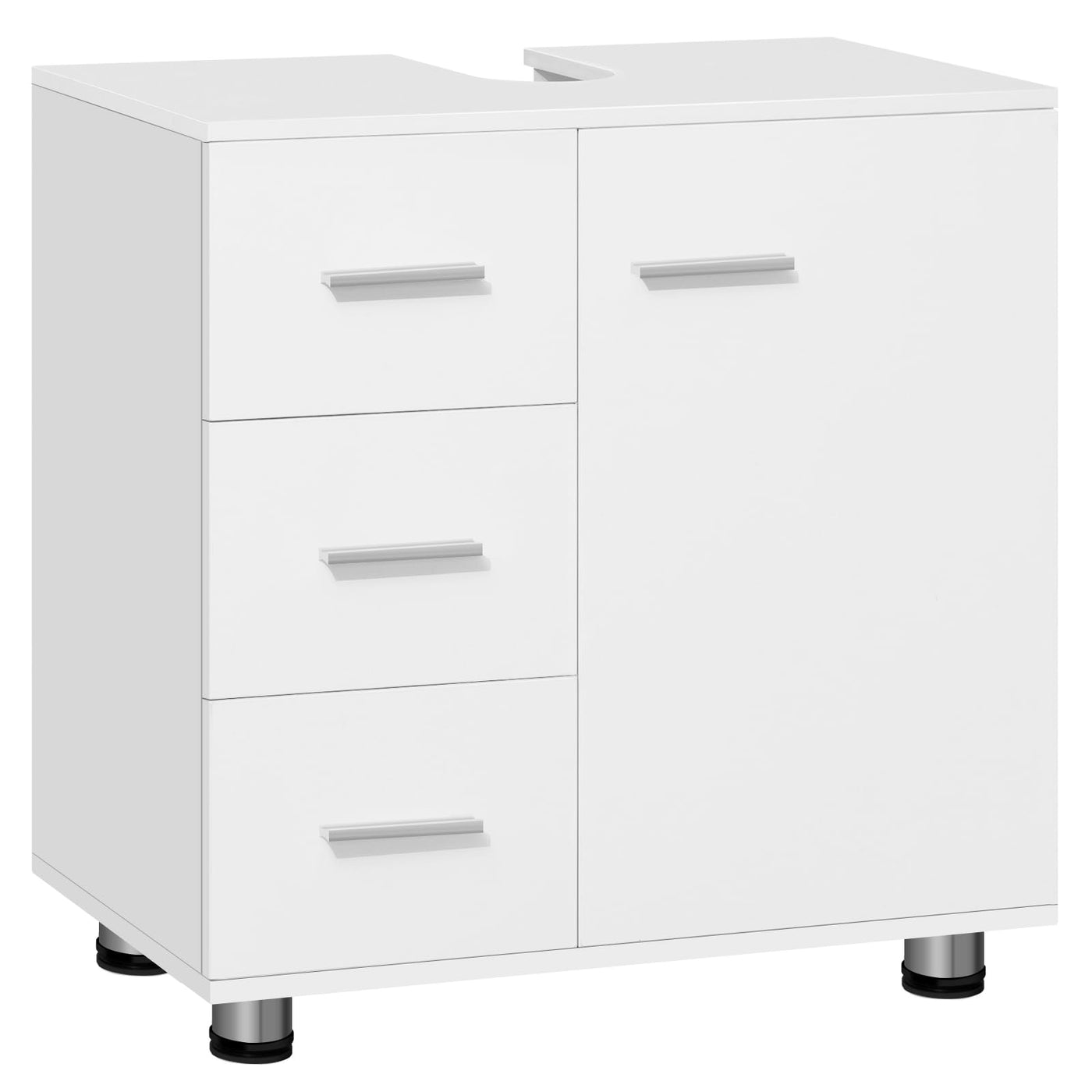 EUGAD Waschbeckenunterschrank, Badezimmerschrank mit 3 Schubladen, 2 Fächer hinter Tür, verstellbare Ablage, Badezimmer Unterschrank, Waschtischunterschrank weiß, 60x59,5x30 cm
