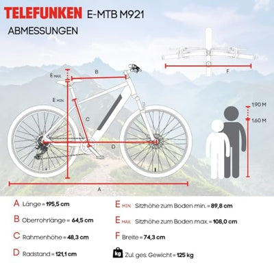 TELEFUNKEN MTB E-Bike Herren 29 Zoll, Elektrofahrrad Hinterradmotor, 7-Gang Kettenschaltung, Scheibenbremsen - Pedelec Mountainbike