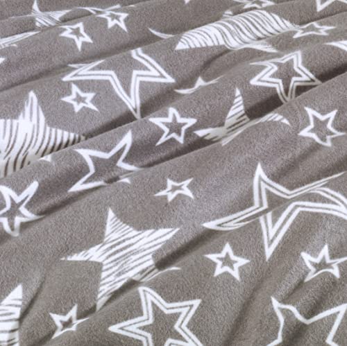 BaSaTex 135x200 Microfaser Flausch Bettwäsche Sterne grau Weiss Taupe Fleece Thermofleece 4tlg.Set