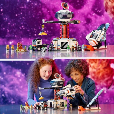 LEGO City Raumbasis mit Startrampe, Raumstation-Spielzeug mit Weltraum-Fahrzeug und Raumschiff für Kinder, Set mit 6 Minifiguren, Roboter und Alien-Figuren, Geschenk für Jungs und Mädchen 60434