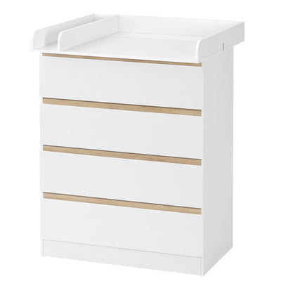 WOLTU Wickelkommode mit abnehmbarer Wickelsatz, Wickeltisch Baby, Wickelregal, Kommode mit 4 Schubladen, Höhe 110 cm, Weiß, WT008ws