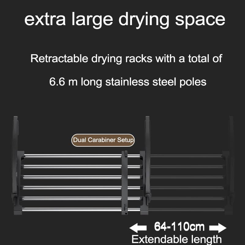johgee 64-110cm heizkörper Wäscheständer heizkörpertrockner wäscheständer Balkon, ausziehbar wäschetrockner, 6.6m Trockenleinenlänge multifunktional wäscheständer Turm Wäscheständer balkongeländer