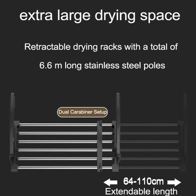 johgee 64-110cm heizkörper Wäscheständer heizkörpertrockner wäscheständer Balkon, ausziehbar wäschetrockner, 6.6m Trockenleinenlänge multifunktional wäscheständer Turm Wäscheständer balkongeländer