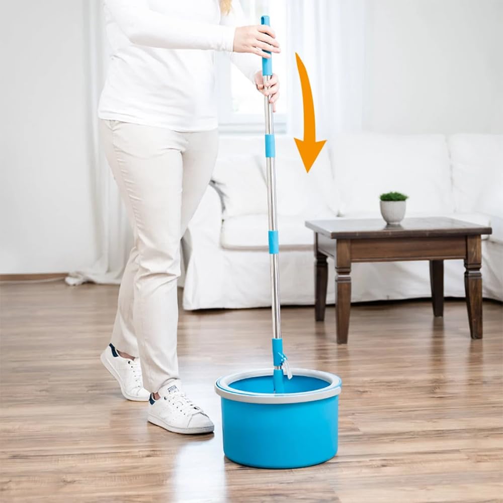 LIVINGTON Clean Water Spin Mop - Wischmop Set mit Zwei-Kammer-Filtersystem - trennt Schmutzwasser von Frischwasser - Bodenwischer für jeden Boden - mit Neuer 135cm Langer Stange - Auswringfunktion