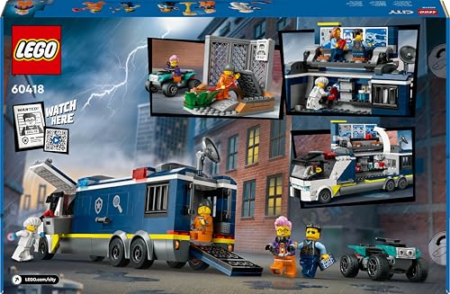 LEGO City Polizeitruck mit Labor, Polizei-Set mit Quad und LKW-Spielzeug für Kinder, Geschenk für Jungs und Mädchen ab 7 Jahre, plus 5 Minifiguren – 2 Polizisten, 1 Wissenschaftler und 2 Ganoven 60418