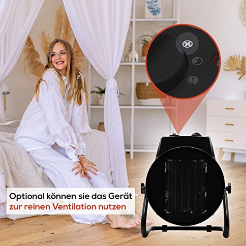 Tronitechnik® 2000 Watt Elektroheizer Heizlüfter Bauheizer Keramik Heizstrahler elektrisch Heizgerät mit Thermostat Elektroheizer mit 3 Heizstufen, Heizgebläse für Innen- und Außeneinsatz