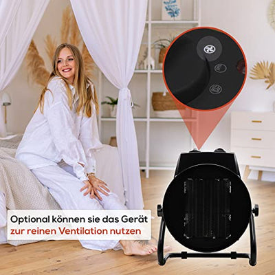 Tronitechnik® 2000 Watt Elektroheizer Heizlüfter Bauheizer Keramik Heizstrahler elektrisch Heizgerät mit Thermostat Elektroheizer mit 3 Heizstufen, Heizgebläse für Innen- und Außeneinsatz