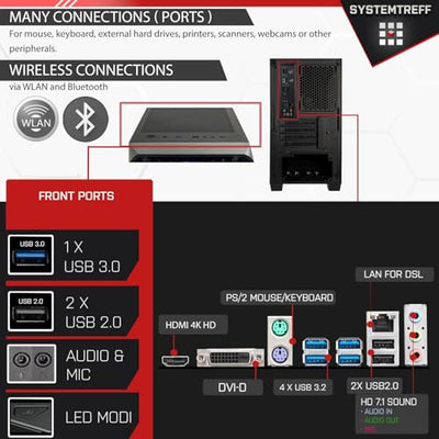 SYSTEMTREFF Office PC AMD Ryzen 7 5700G 8x4.6GHz | AMD Radeon RX Vega 8 4K HDMI DX12 | 1TB M.2 NVMe | 32GB DDR4 RAM | WLAN Silent Desktop Computer Rechner für Büro Business Multimedia