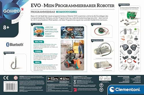 Clementoni Galileo Robotics EVO Roboter - Programmierbarer Spielzeug-Roboter, Bausatz mit 50 Teilen für Kinder ab 8 Jahren - Elektronik & Robotik, 59347