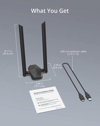 BrosTrend AX1800 High Gain WLAN Stick für PC, WiFi 6 Stick hohe Reichweite, DualBand 1201Mbit/s 5GHz + 574Mbit/s 2.4GHz, USB WLAN Adapter Langstrecken mit Zwei 5dBi-Antennen, NUR für Windows 10/11