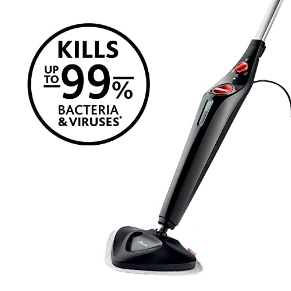 Vileda Steam Plus Dampfreiniger mit PowerPad, zusätzl. 2 Mikrofaser-Ersatzpads, entfernt bis zu 99,9% der Bakterien und Viren, für alle Böden, ideal für Teppiche, Eco-Verpackung
